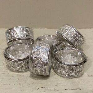 Stainless Steel Silver Rhinestone Bling Beaded Napkin Rings Set of 6